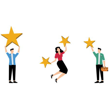 Personas que trabajan en la clasificación por estrellas  Ilustración