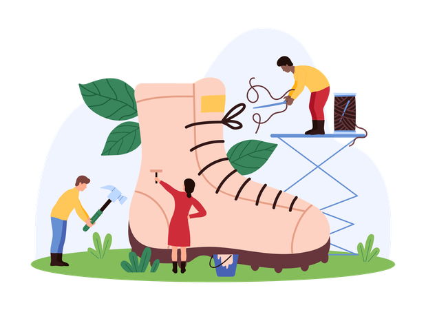 Personas trabajando en la sastrería de calzado  Illustration