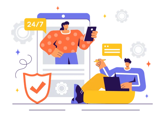 Personas que trabajan en soporte técnico en línea  Illustration