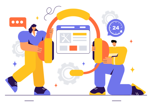 Personas que trabajan en soporte técnico en línea  Illustration