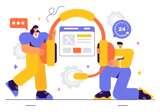 Personas que trabajan en soporte técnico en línea  Illustration
