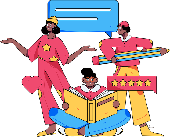Personas que trabajan para comentarios de clientes.  Ilustración