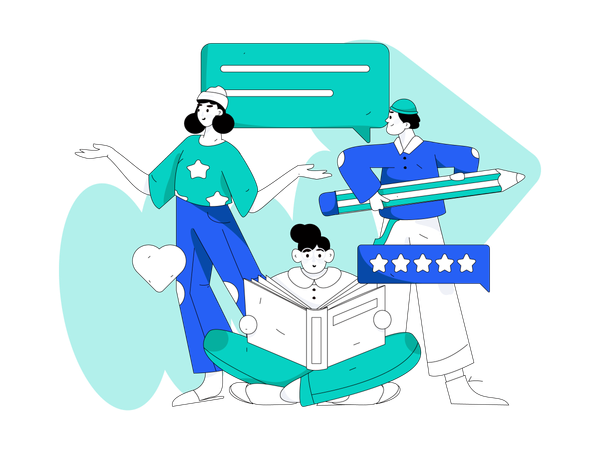 Personas que trabajan para comentarios de clientes.  Ilustración