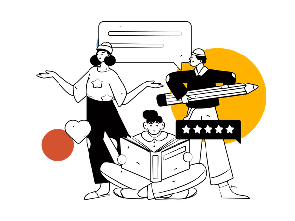 Personas que trabajan para comentarios de clientes.  Ilustración