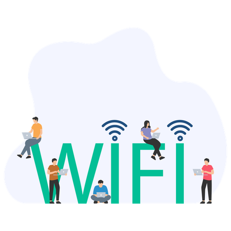 Personas que utilizan conexión Wifi  Illustration