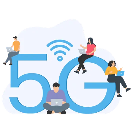 Personas que utilizan la tecnología 5G  Ilustración