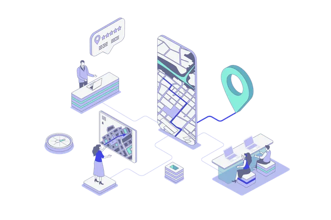 Personas que utilizan la navegación por mapas  Ilustración