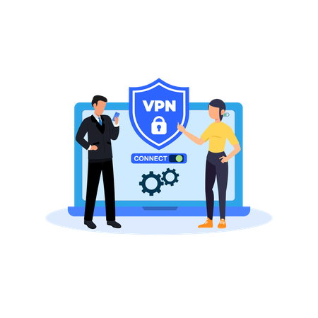 Personas usando vpn  Ilustración