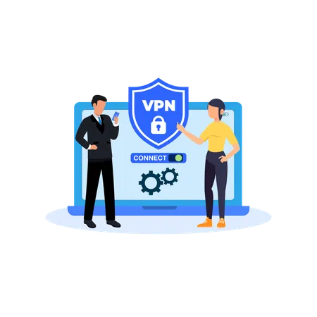 Personas usando vpn  Ilustración