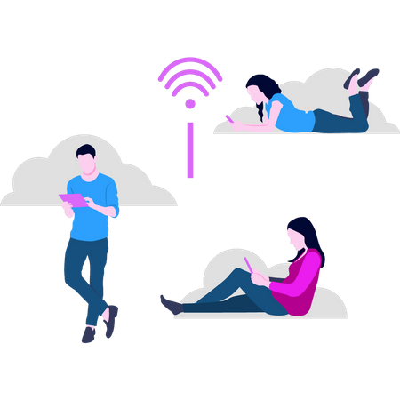 Personas que usan Wi-Fi  Illustration