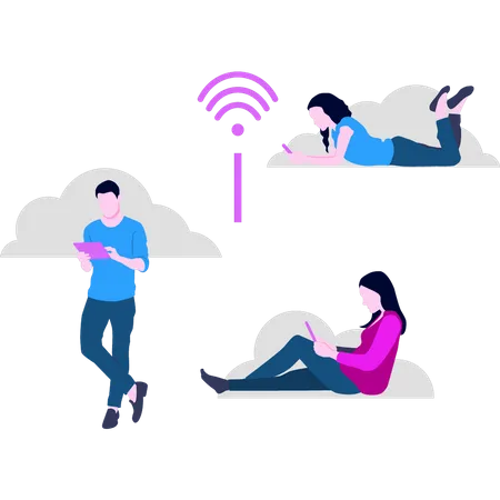 Personas que usan Wi-Fi  Illustration