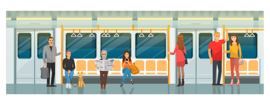 Personas que viajan en metro  Ilustración