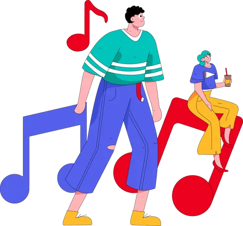 Persone che ascoltano musica  Illustration