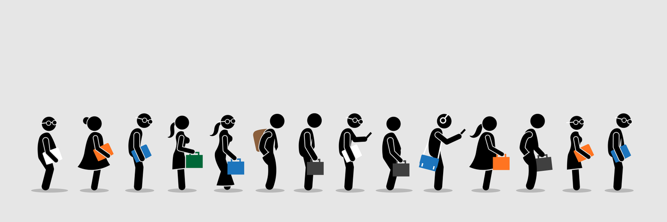 Persone in cerca di lavoro o impiegati e dipendenti in fila  Illustration