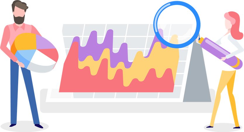 Mitarbeiter, die an Bord Daten analysieren  Illustration