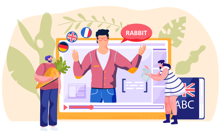 Personen, die einen Online-Sprachunterricht nehmen  Illustration