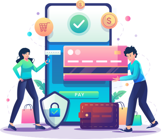 Personen, die Online-Kartenzahlungen über eine mobile App durchführen  Illustration