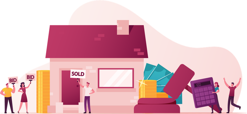 Personen Verkauf und Kauf von Immobilien  Illustration