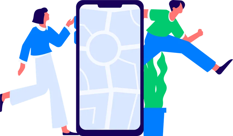 Personen finden ihren Standort auf einer Online-Karte  Illustration