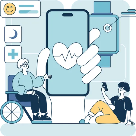 Menschen überwachen ihre Gesundheit mit einer Smartwatch  Illustration