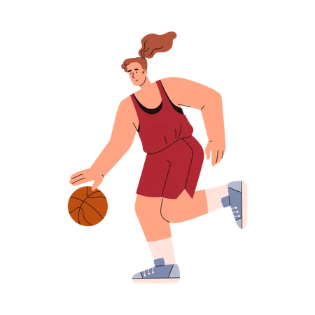 Personnage de basket-ball féminin avec ballon  Illustration