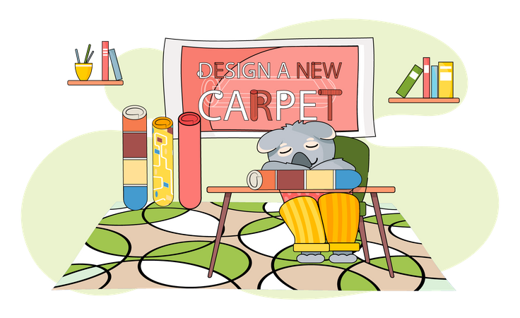 Personnage de dessin animé assis endormi à table dans la chambre des enfants  Illustration