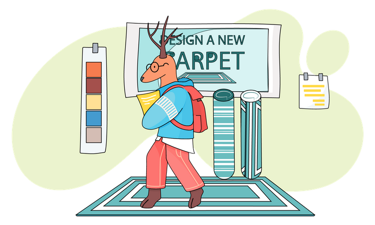 Personnage de dessin animé debout avec sac à dos dans la chambre des enfants  Illustration