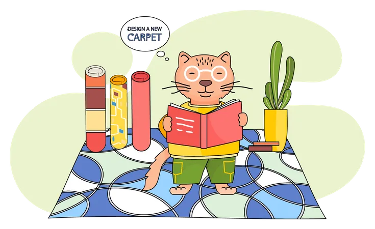 Personnage de dessin animé debout avec un livre dans la chambre des enfants  Illustration