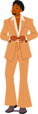 Personnage de dessin animé élégant d'homme afro-américain portant des vêtements rétro à la mode des années 1980  Illustration
