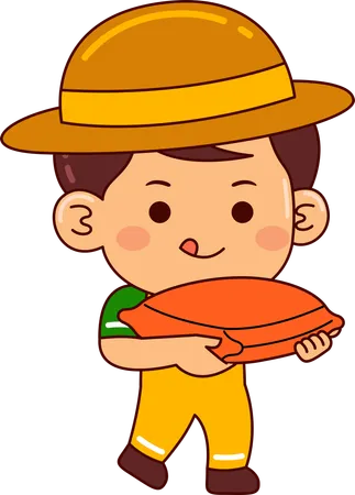 Personnage de dessin animé mignon de garçon d'agriculteur  Illustration