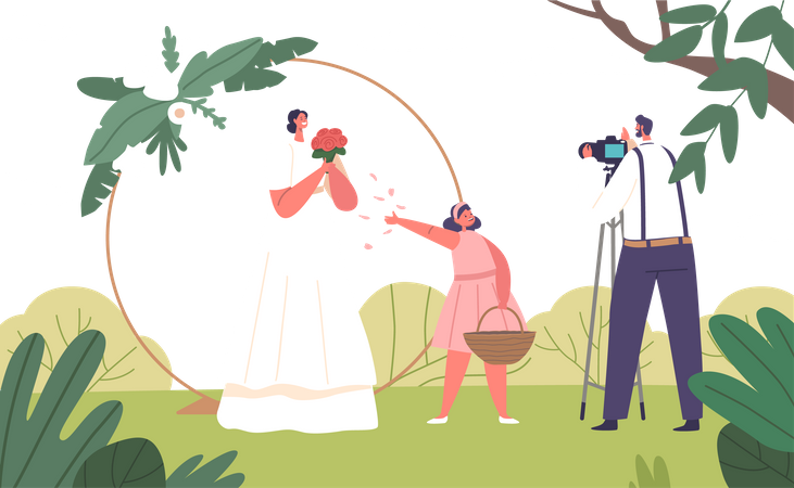 Personnage de mariée élégant rayonnant de joie  Illustration
