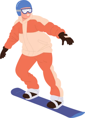 Personnage de snowboarder portant des vêtements d'hiver chauds, planche à cheval  Illustration
