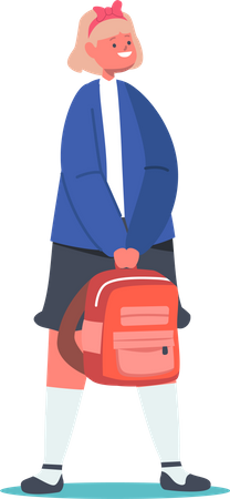 Personnage d'écolière joyeuse tenant un sac à dos  Illustration