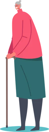 Personnage féminin senior avec canne à pied  Illustration