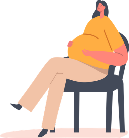 Personnage féminin enceinte assis sur une chaise avec un visage bouleversé  Illustration