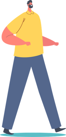 Le personnage masculin porte un T-shirt jaune et un pantalon bleu  Illustration