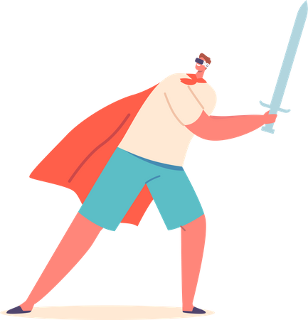 Personnage masculin portant une cape de chevalier combattant avec une épée dans le cyberespace  Illustration