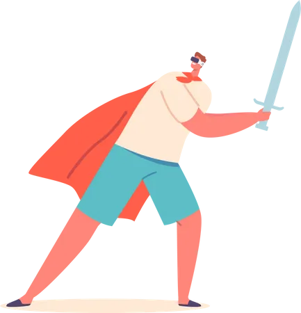 Personnage masculin portant une cape de chevalier combattant avec une épée dans le cyberespace  Illustration