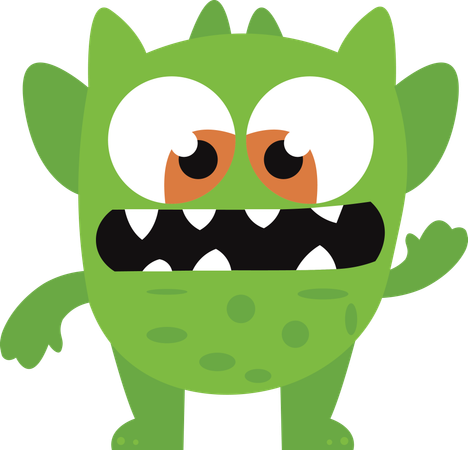 Personnage mignon et effrayant de monstre vert laid avec une expression de colère  Illustration