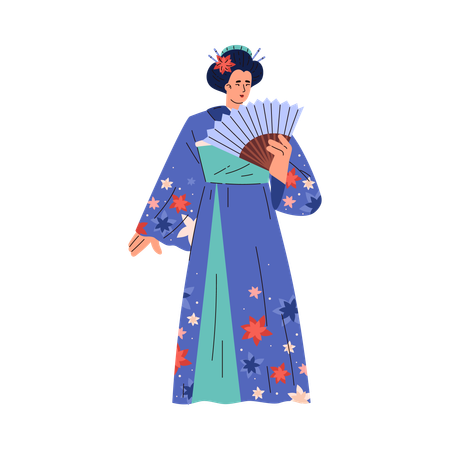 Personnage portant un kimono traditionnel japonais  Illustration