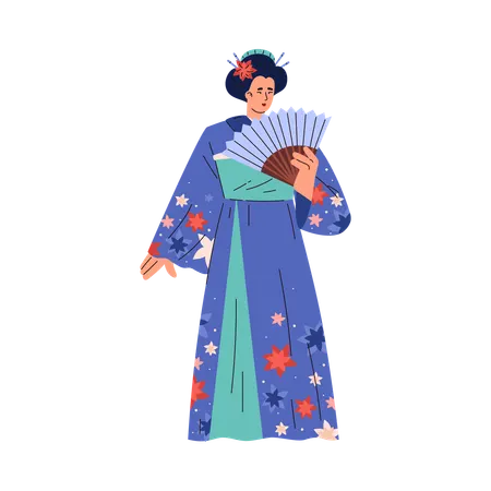 Personnage portant un kimono traditionnel japonais  Illustration