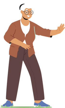 Personnage senior exerçant à l'extérieur faisant des exercices de Tai Chi  Illustration