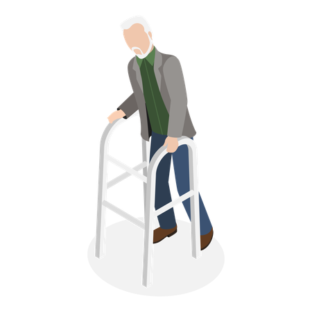 Personne âgée handicapée utilisant un déambulateur  Illustration