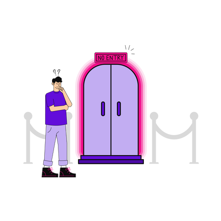 Personne debout près d'une porte d'entrée interdite  Illustration