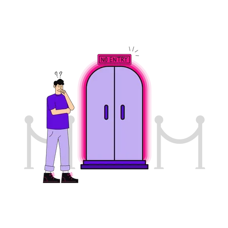 Personne debout près d'une porte d'entrée interdite  Illustration