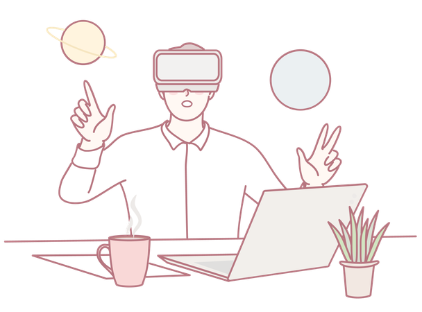 Personne engagée dans la réalité virtuelle immersive dans le domaine de l'exploration spatiale  Illustration