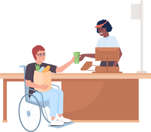 Personne handicapée au supermarché  Illustration