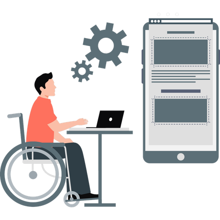 Une personne handicapée crée un nouveau logiciel d'entreprise  Illustration