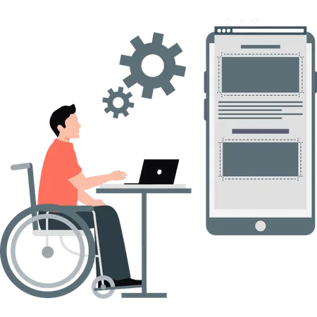 Une personne handicapée crée un nouveau logiciel d'entreprise  Illustration