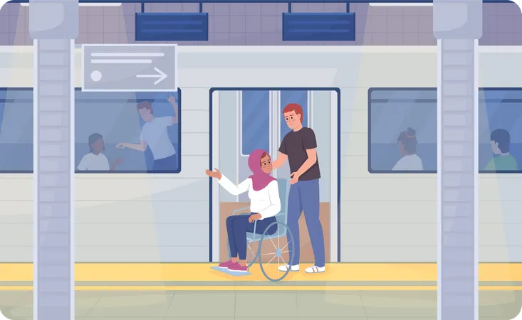 Personne handicapée dans la station souterraine  Illustration